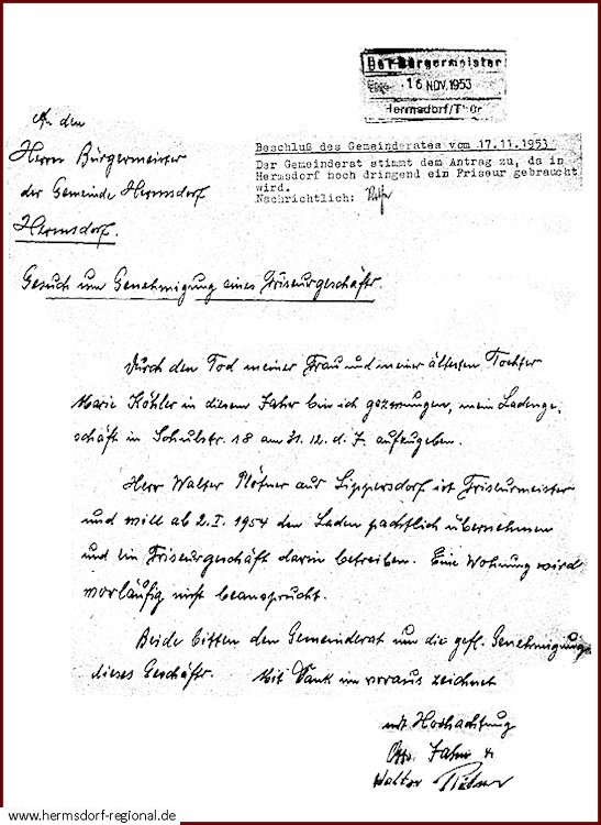 Antrag und Gemeinderatsbeschluß vom 17.11.1953